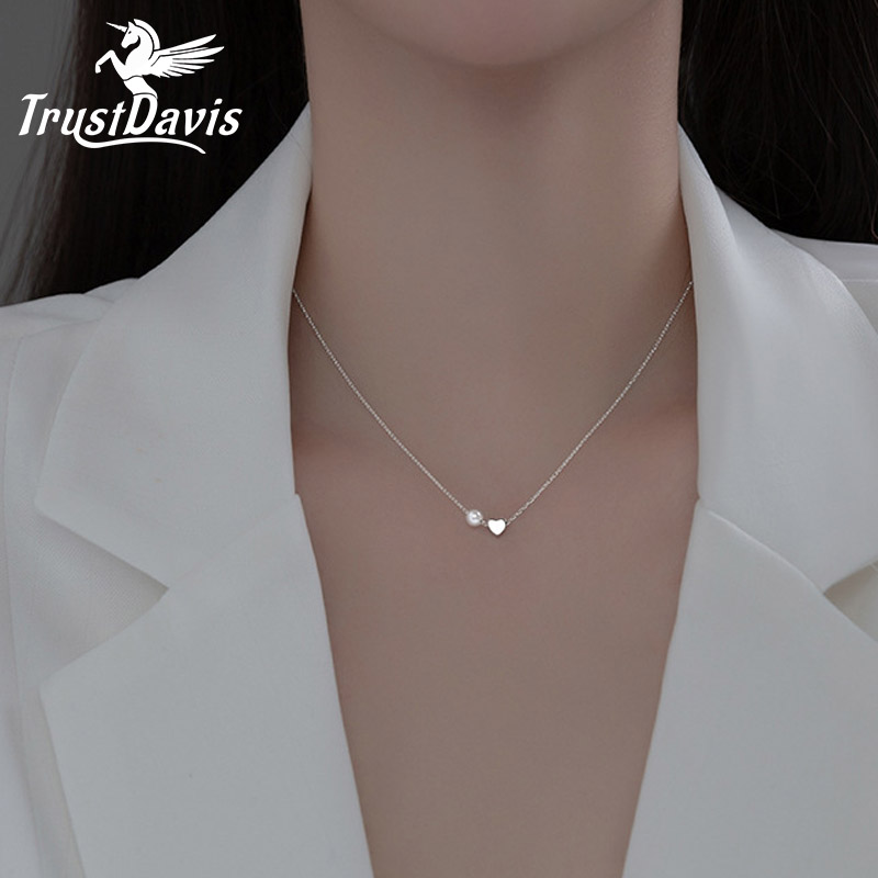 Pearl Trim Chain - TrustDavis Echt 925 Sterling Silber Romantische